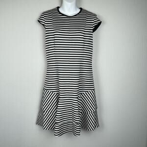 Akris Punto Size 8 Black White Striped Mini Dress – Ruffle Tier, Flounce‎ Hem